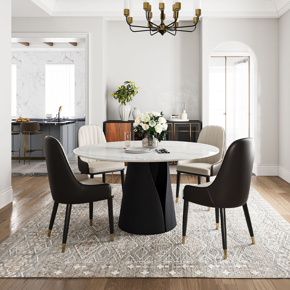 Partly Assemble White Glossy Sintered Stone Dining Tables