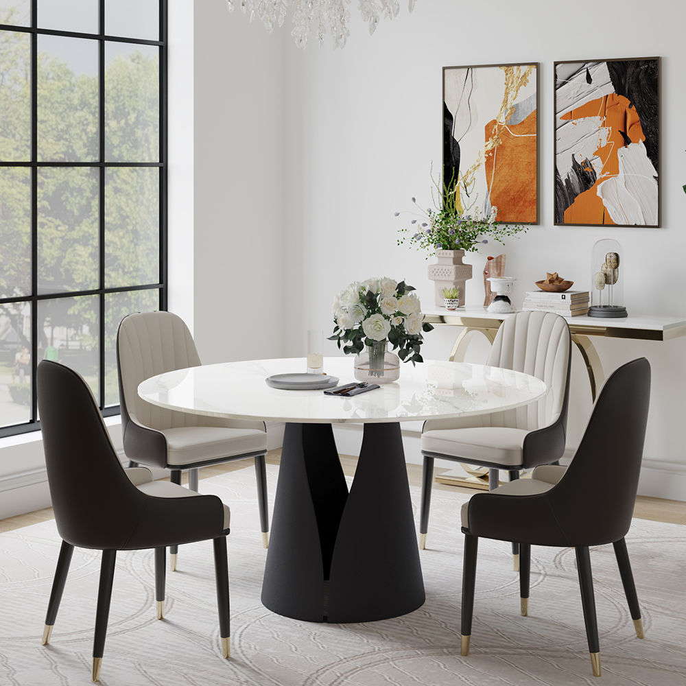 Metal Leg White Glossy Sintered Stone Dining Tables
