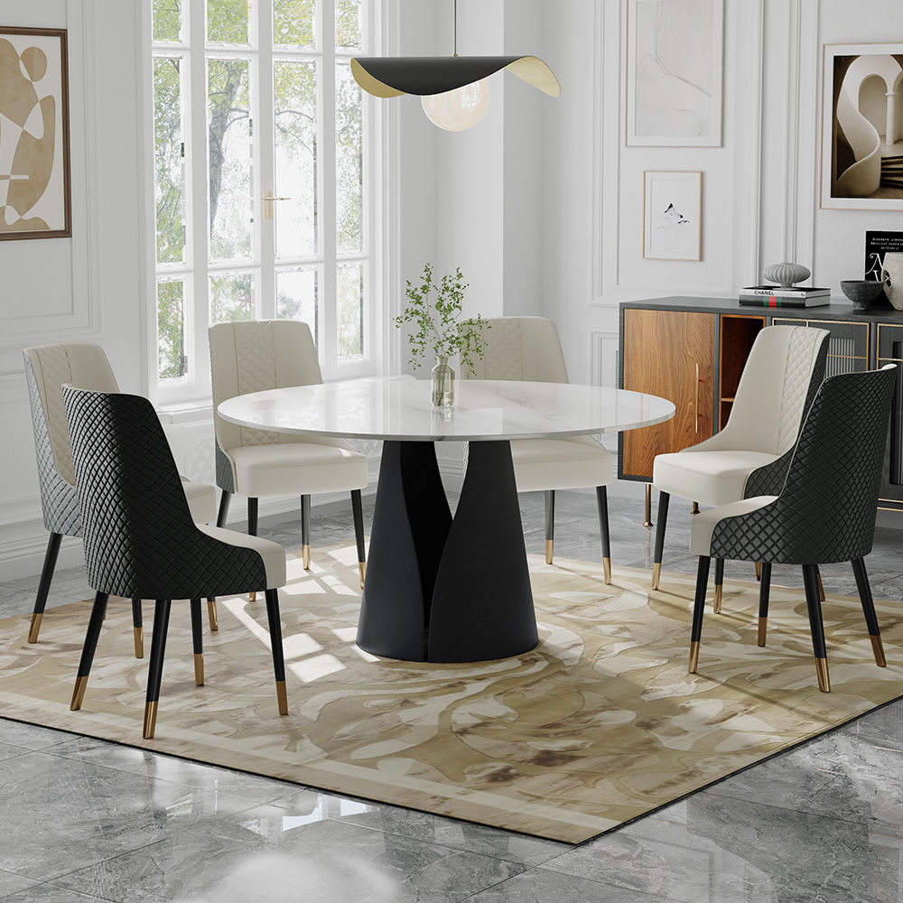 without Lazy Susan White Glossy Sintered Stone Dining Tables