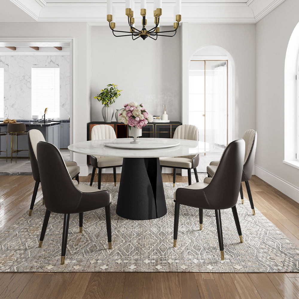 Partly Assemble White Glossy Sintered Stone Dining Tables