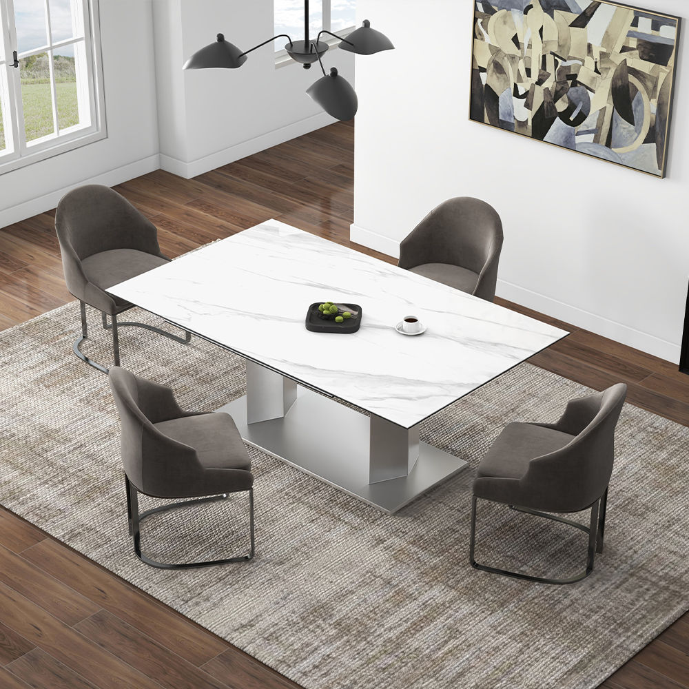 for 8 White Matte Sintered Stone Extendable Dining Tables