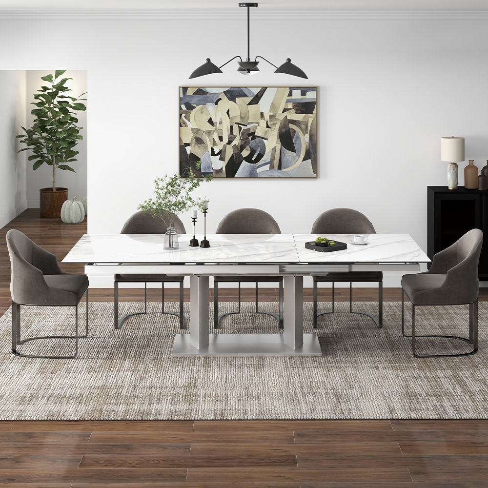 Modern White Matte Sintered Stone Extendable Dining Tables