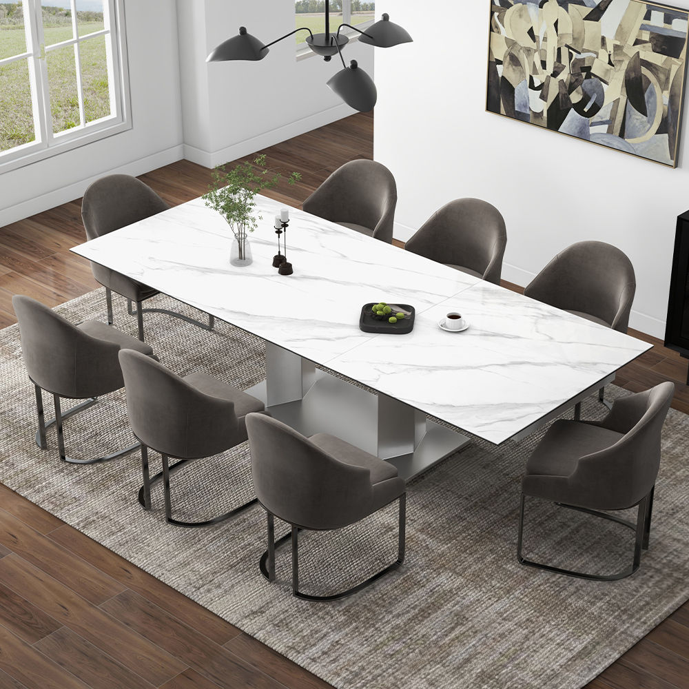 for 8 White Matte Sintered Stone Extendable Dining Tables