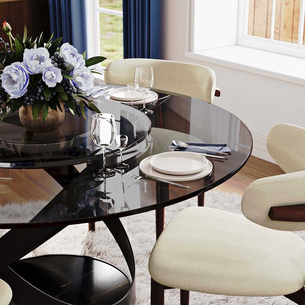Sintered Stone Gray Glass Dining Tables