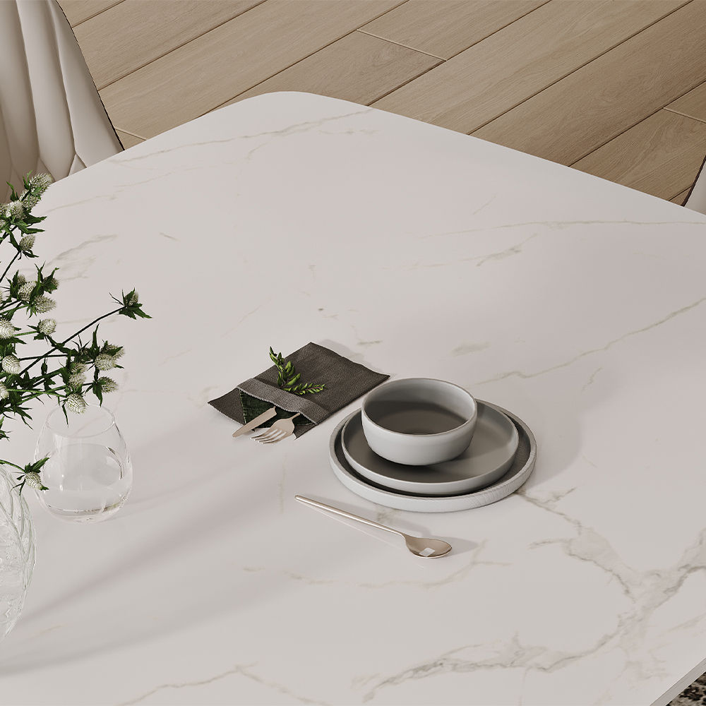Extendable White Matte Sintered Stone Dining Tables