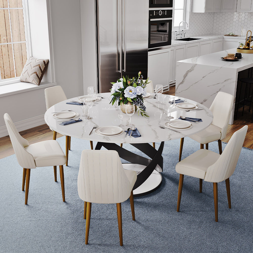Metal Base White & Black Sintered Stone Dining Tables