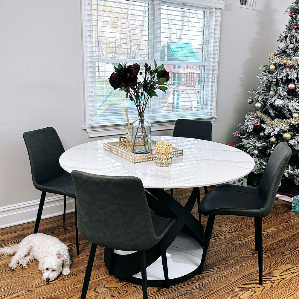 Partly Assemble White & Black Sintered Stone Dining Tables