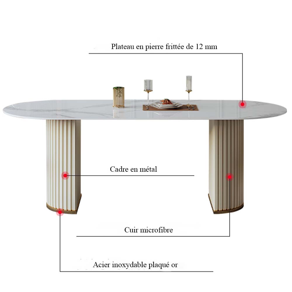 Blanc Pierre frittée brillante Tables à manger