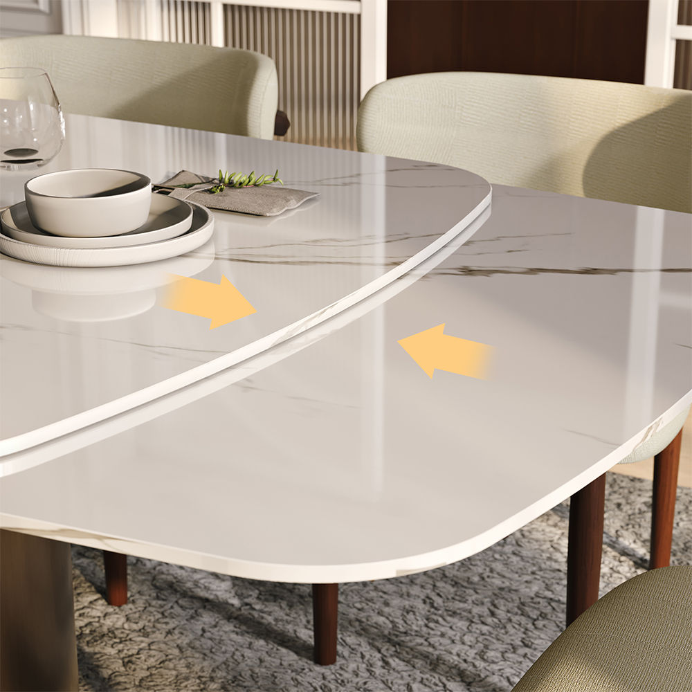 Extendable White Glossy Sintered Stone Dining Tables