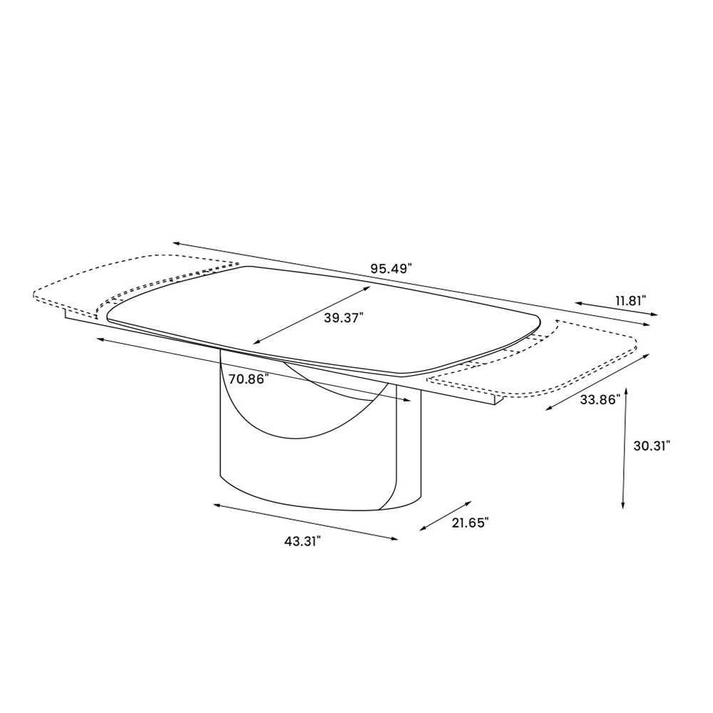 Rectangular Black Matte Sintered Stone Extendable Dining Tables