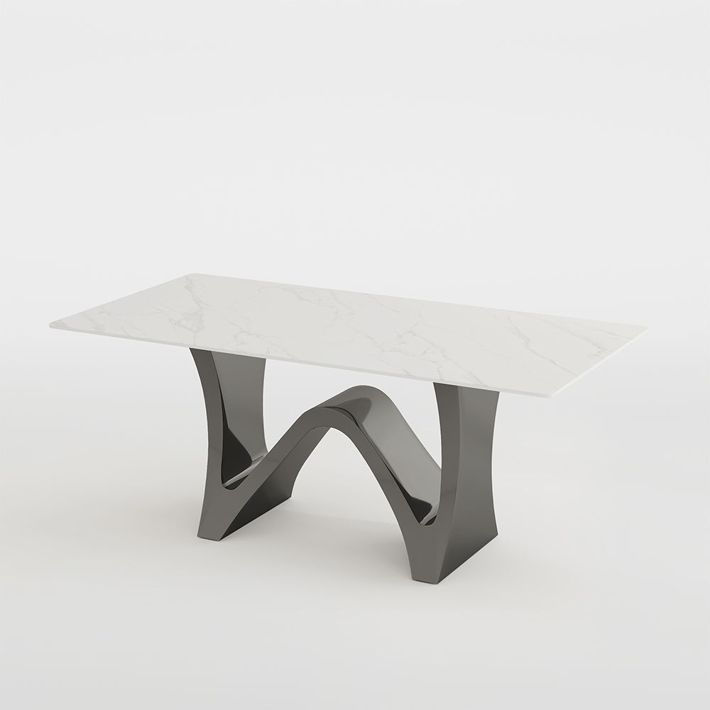 Modern Minimalist White Glossy Sintered Stone Dining Tables