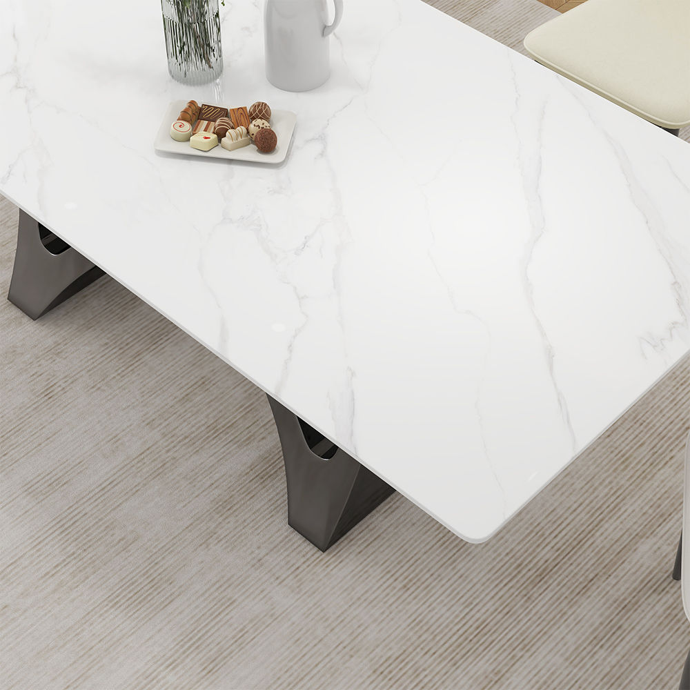 Sintered Stone White Glossy Sintered Stone Dining Tables
