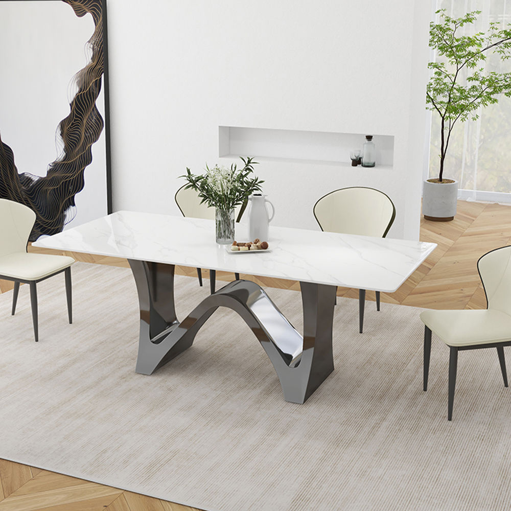 Sintered Stone White Glossy Sintered Stone Dining Tables