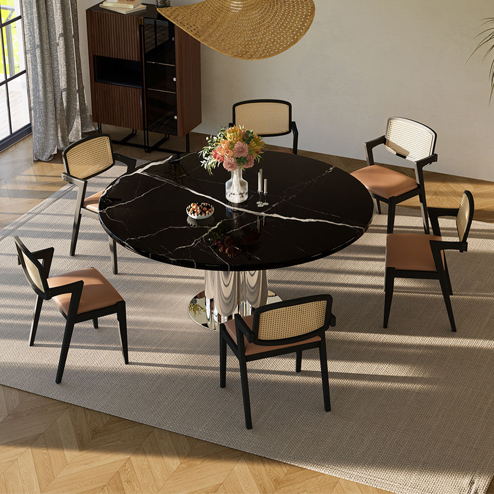 Modern Black Faux Marble Dining Tables