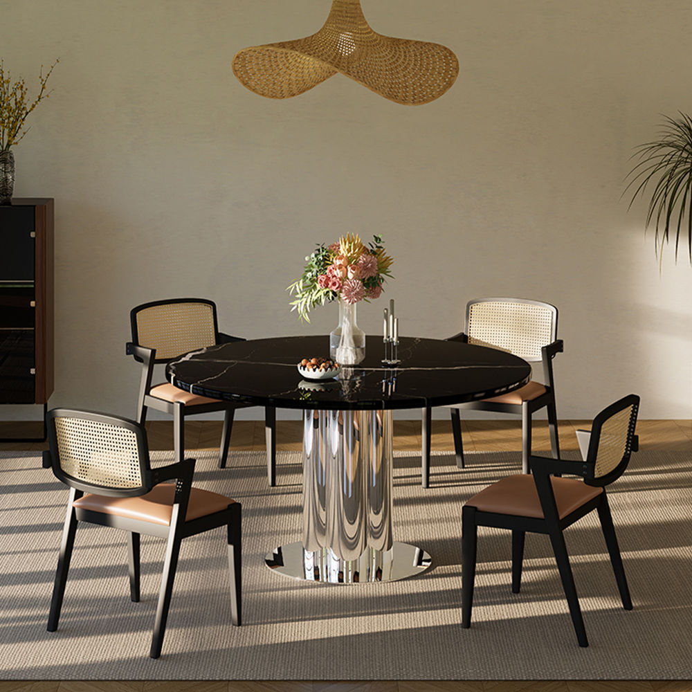 with Lazy Susan Black Faux Marble Dining Tables