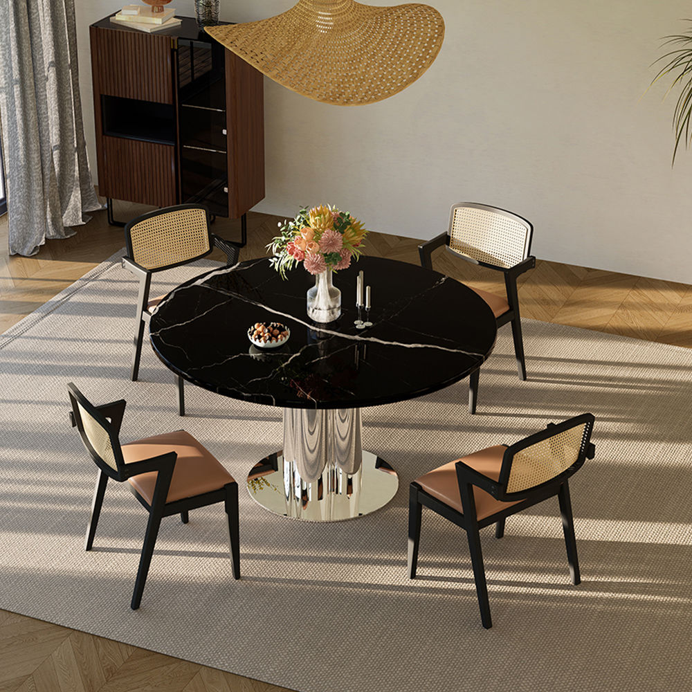 Round Black Faux Marble Dining Tables