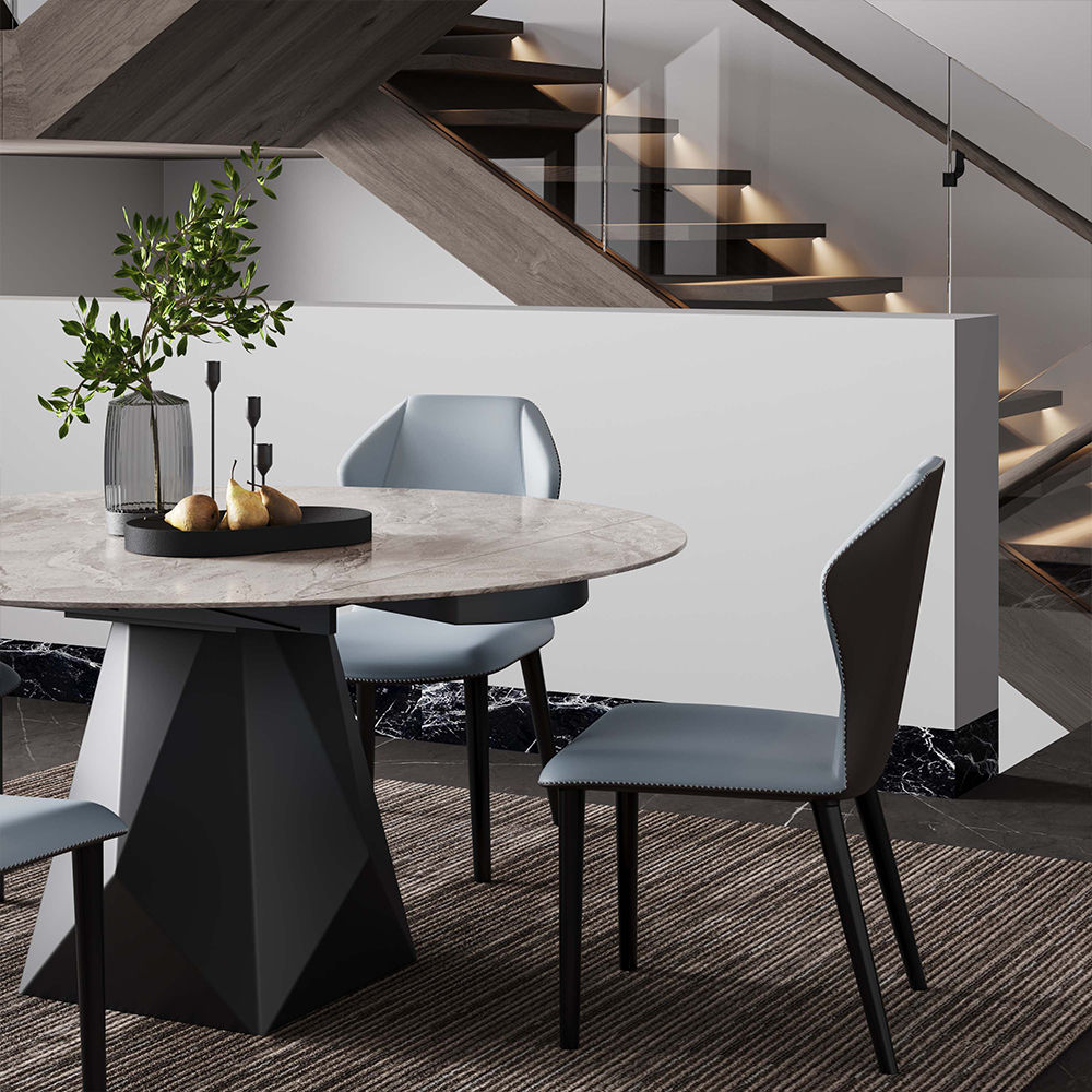 for 6 Gray Glossy Sintered Stone Extendable Dining Tables
