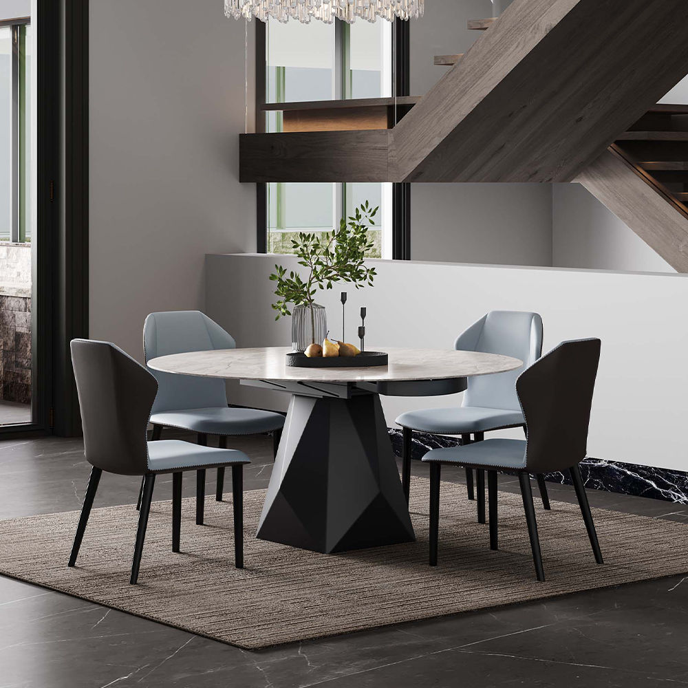 with Lazy Susan Gray Glossy Sintered Stone Extendable Dining Tables