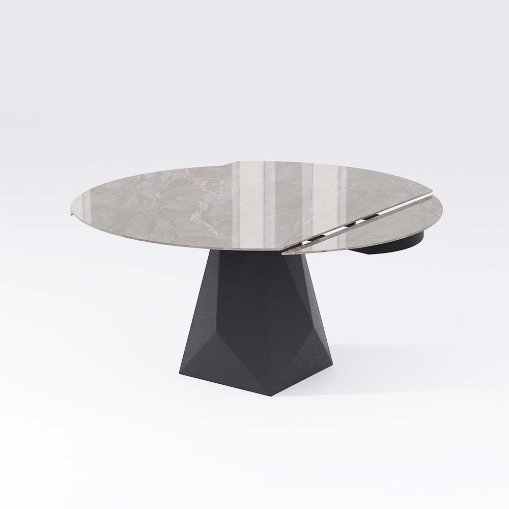 with Lazy Susan Gray Glossy Sintered Stone Extendable Dining Tables