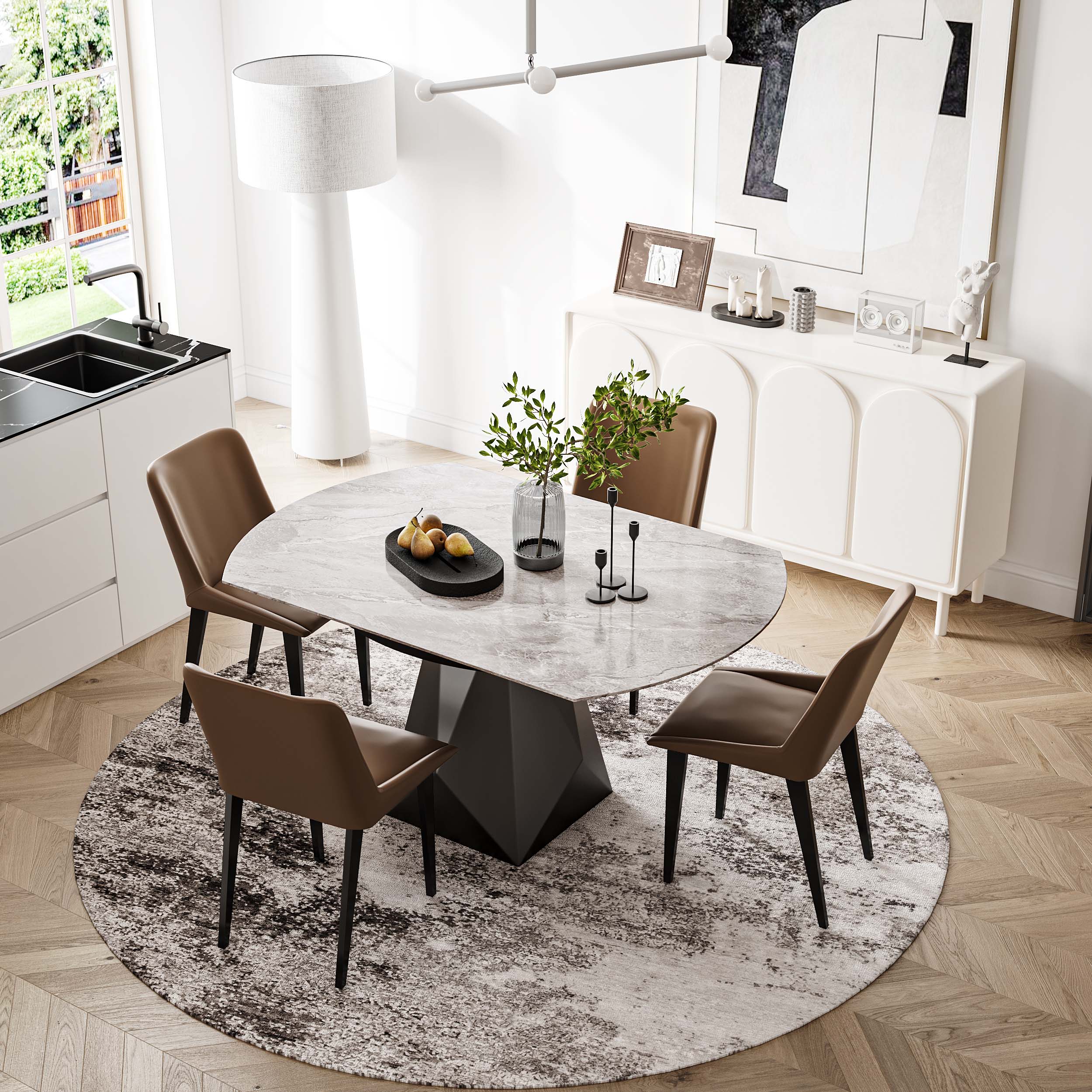 Sintered Stone Gray Glossy Sintered Stone Extendable Dining Tables