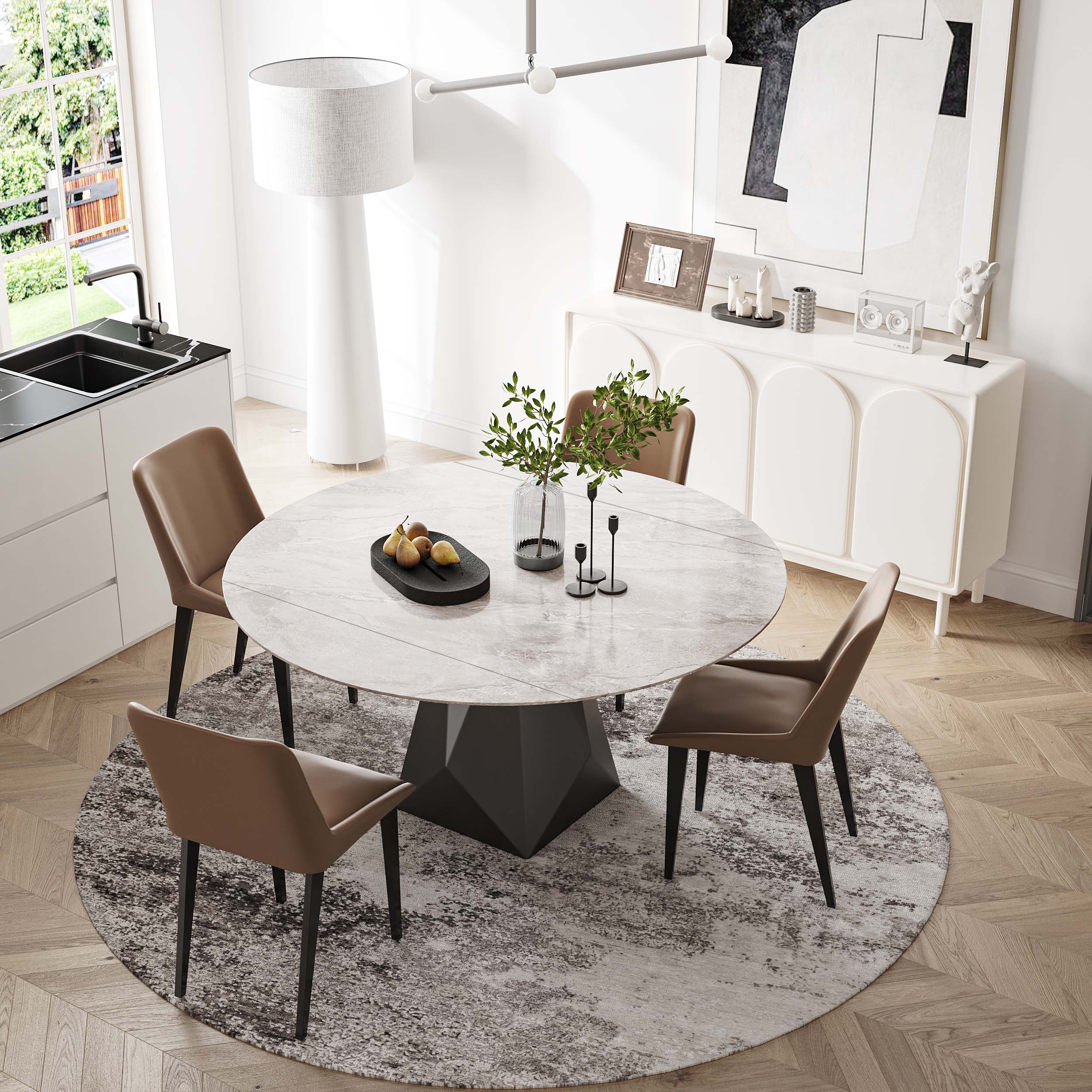 Sintered Stone Gray Glossy Sintered Stone Extendable Dining Tables