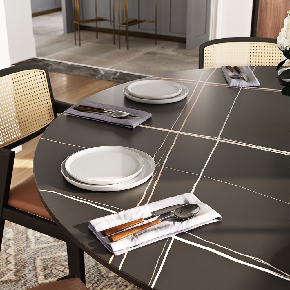 with Lazy Susan Black Matte Sintered Stone Dining Tables
