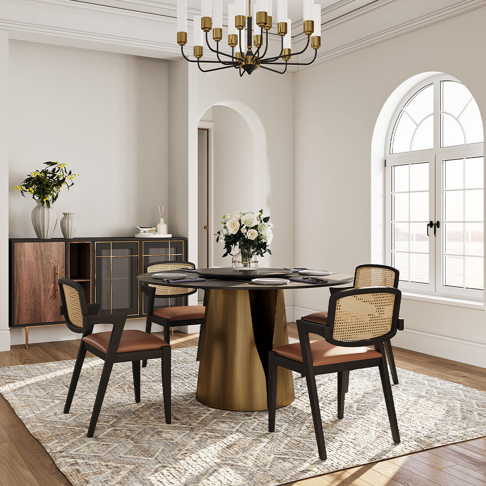for 4 Bronze & Black Matte Sintered Stone Dining Tables