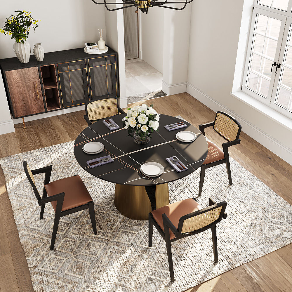 Round Black Matte Sintered Stone Dining Tables