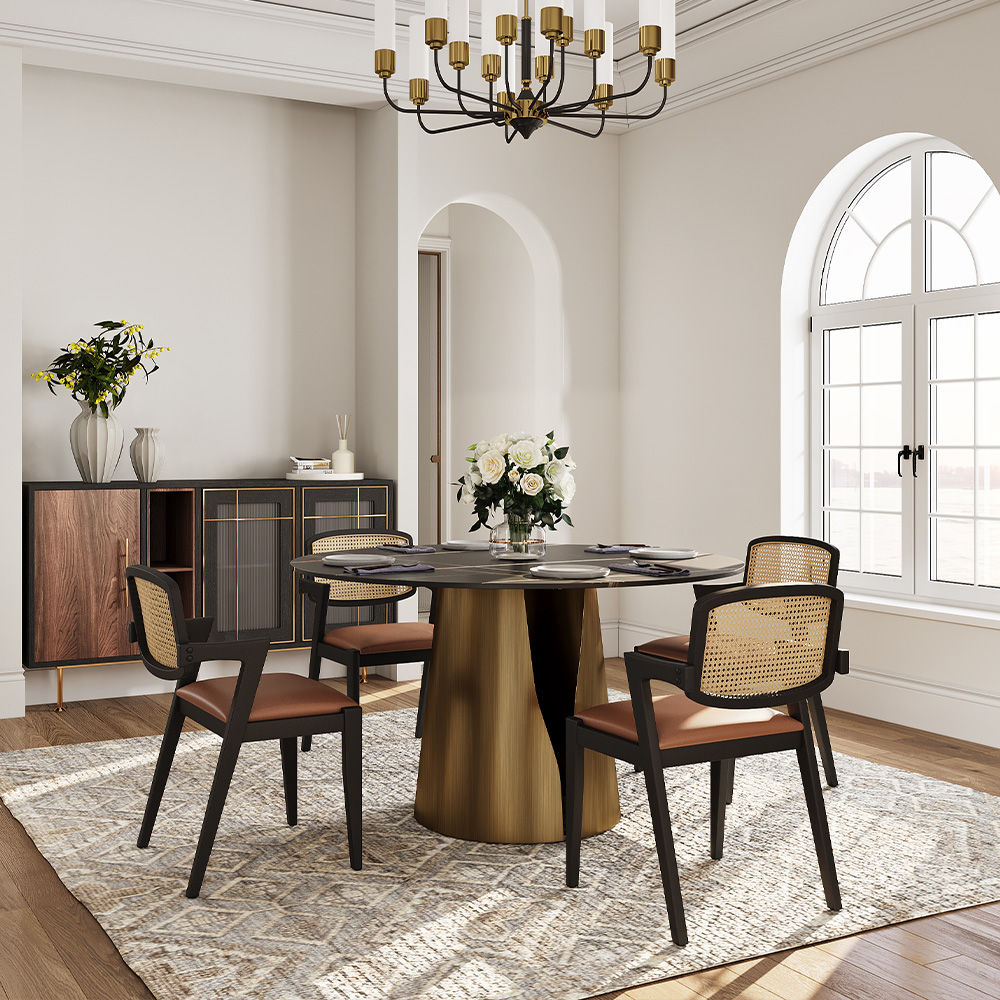 with Lazy Susan Black Matte Sintered Stone Dining Tables