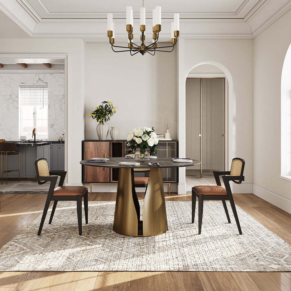 4 Seaters Black Matte Sintered Stone Dining Tables