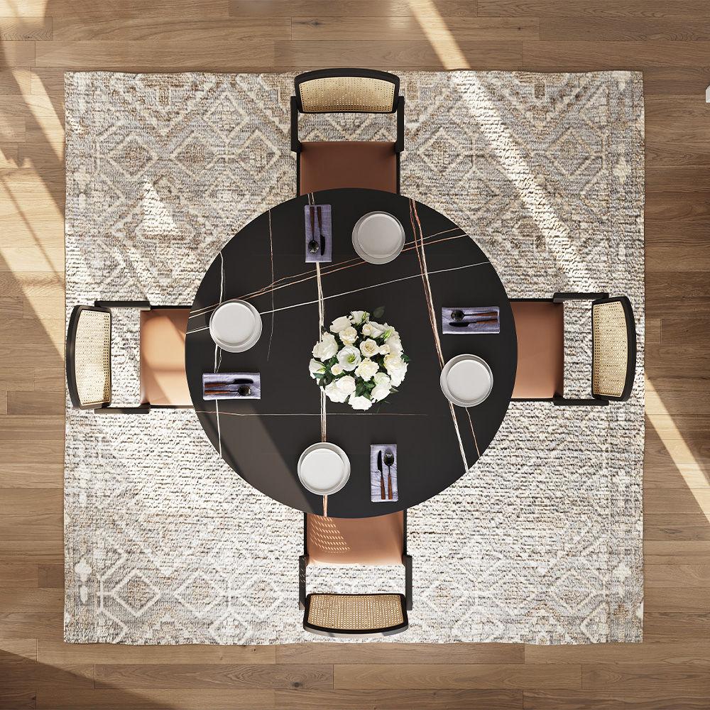 6 Seaters Black Matte Sintered Stone Dining Tables