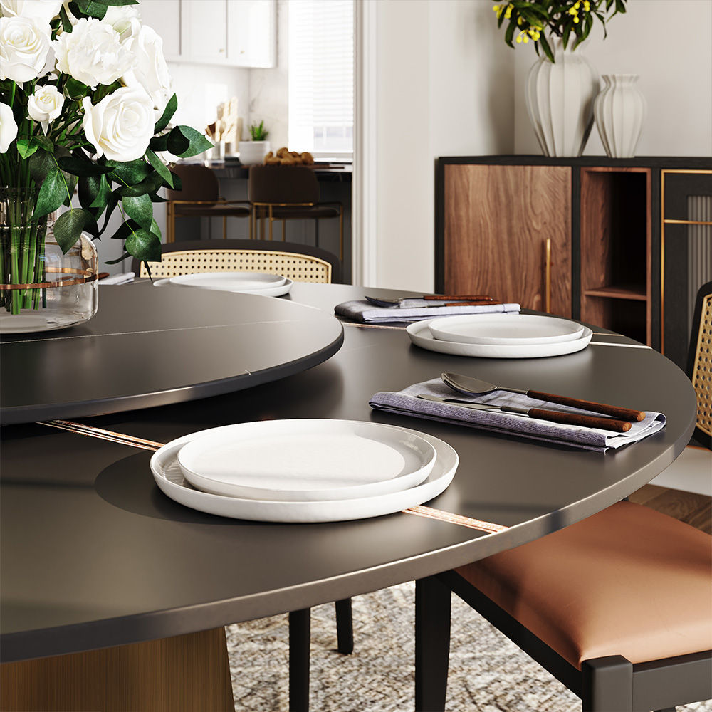 Modern Minimalist Bronze & Black Matte Sintered Stone Dining Tables
