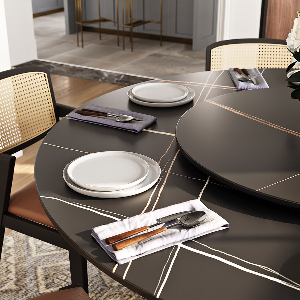 Round Bronze & Black Matte Sintered Stone Dining Tables
