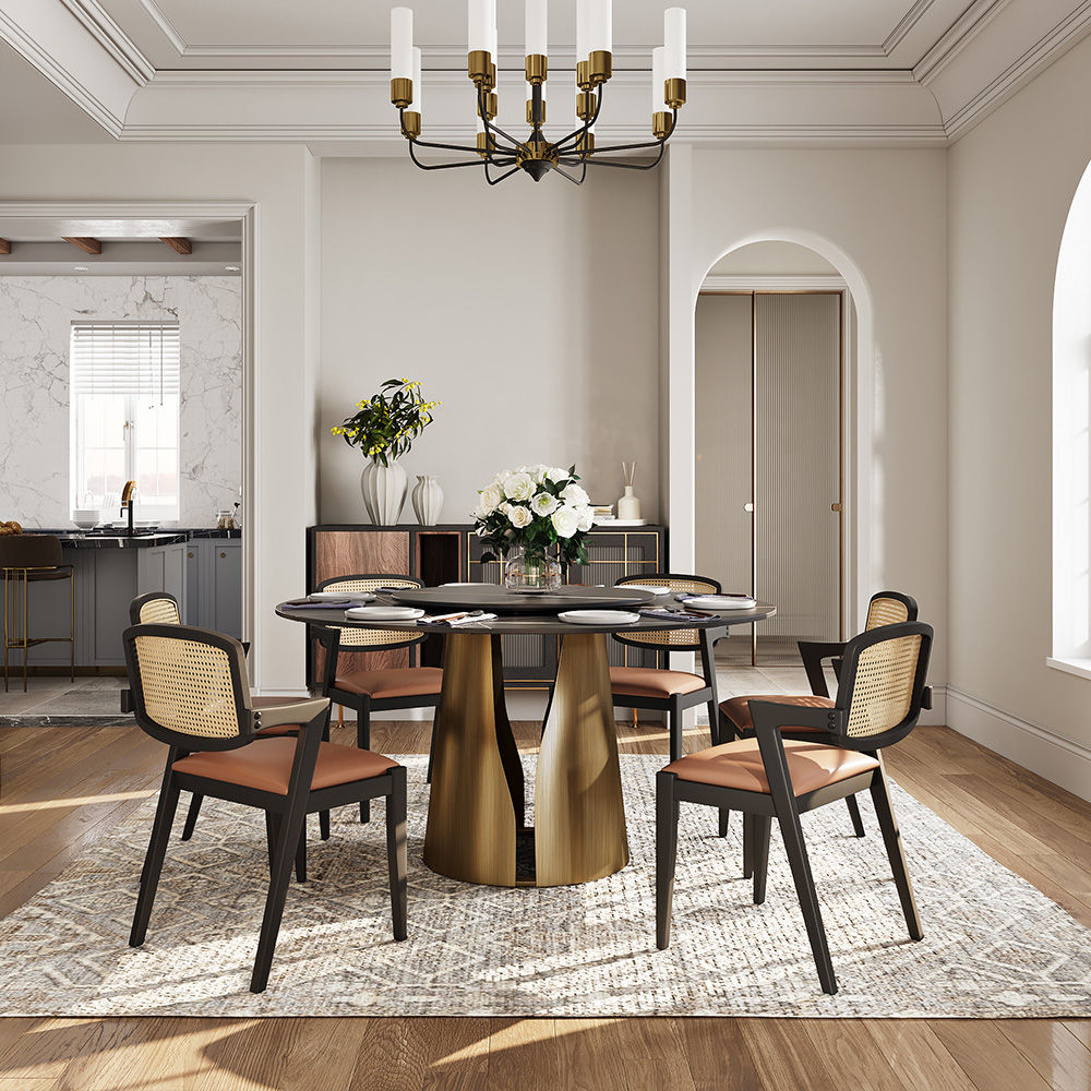 Partly Assemble Bronze & Black Matte Sintered Stone Dining Tables