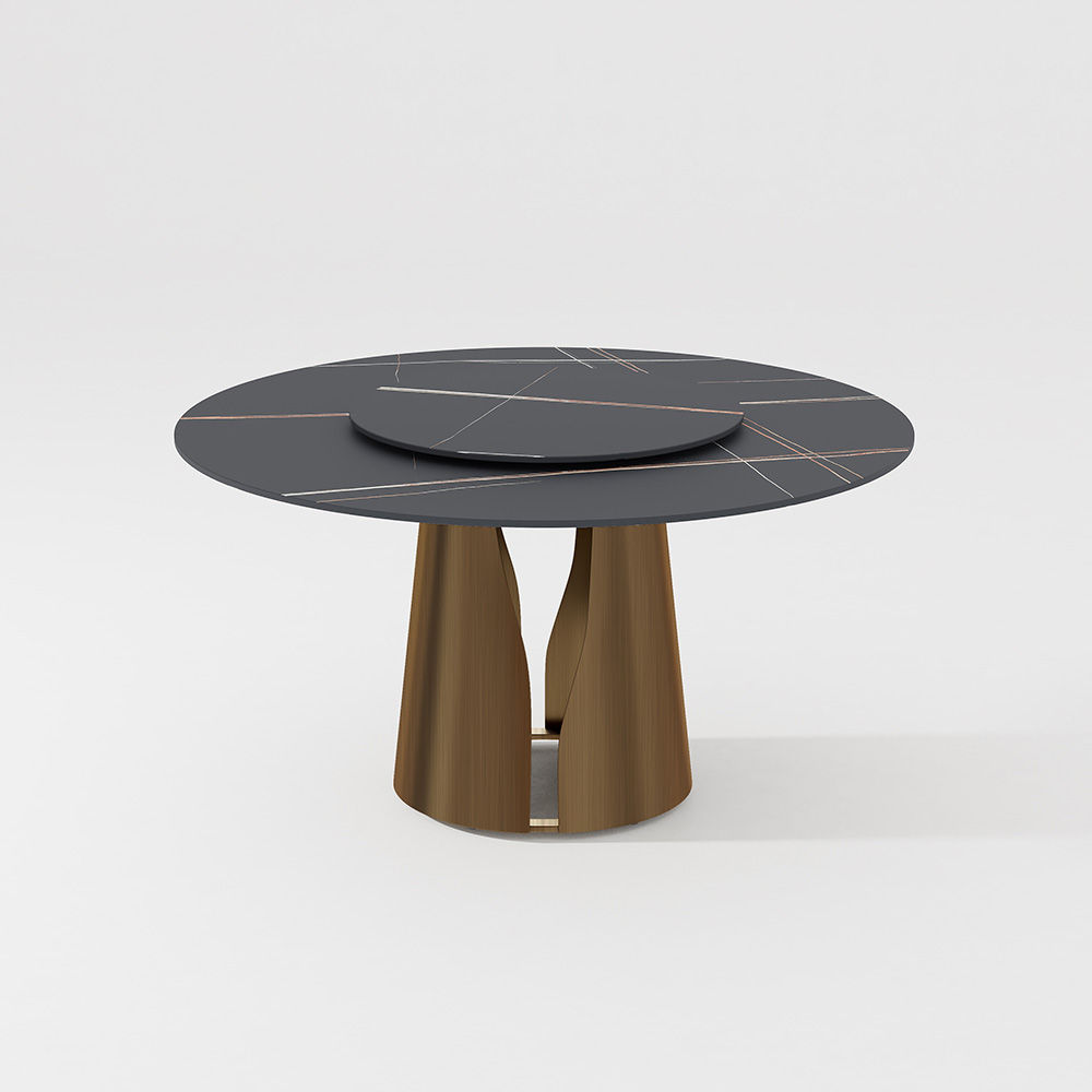 Partly Assemble Bronze & Black Matte Sintered Stone Dining Tables