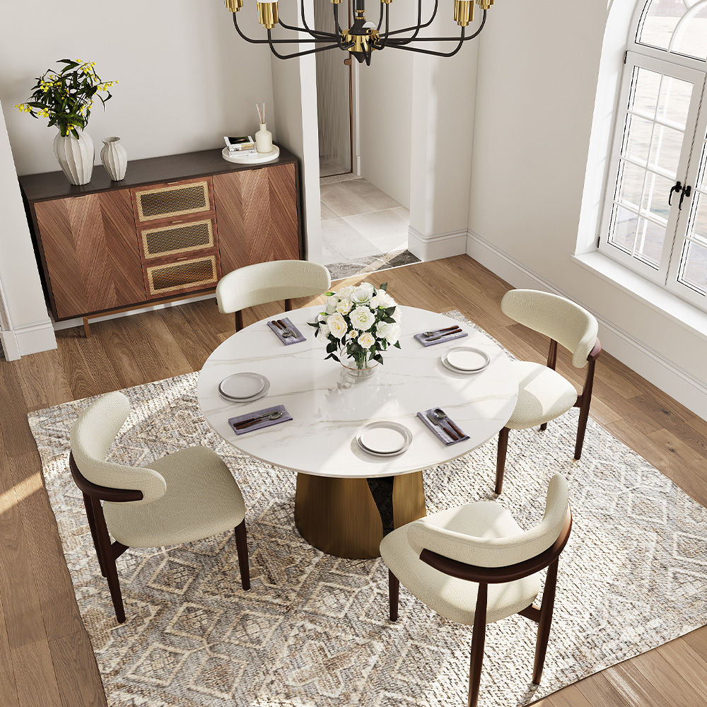 without Lazy Susan White Glossy Sintered Stone Dining Tables