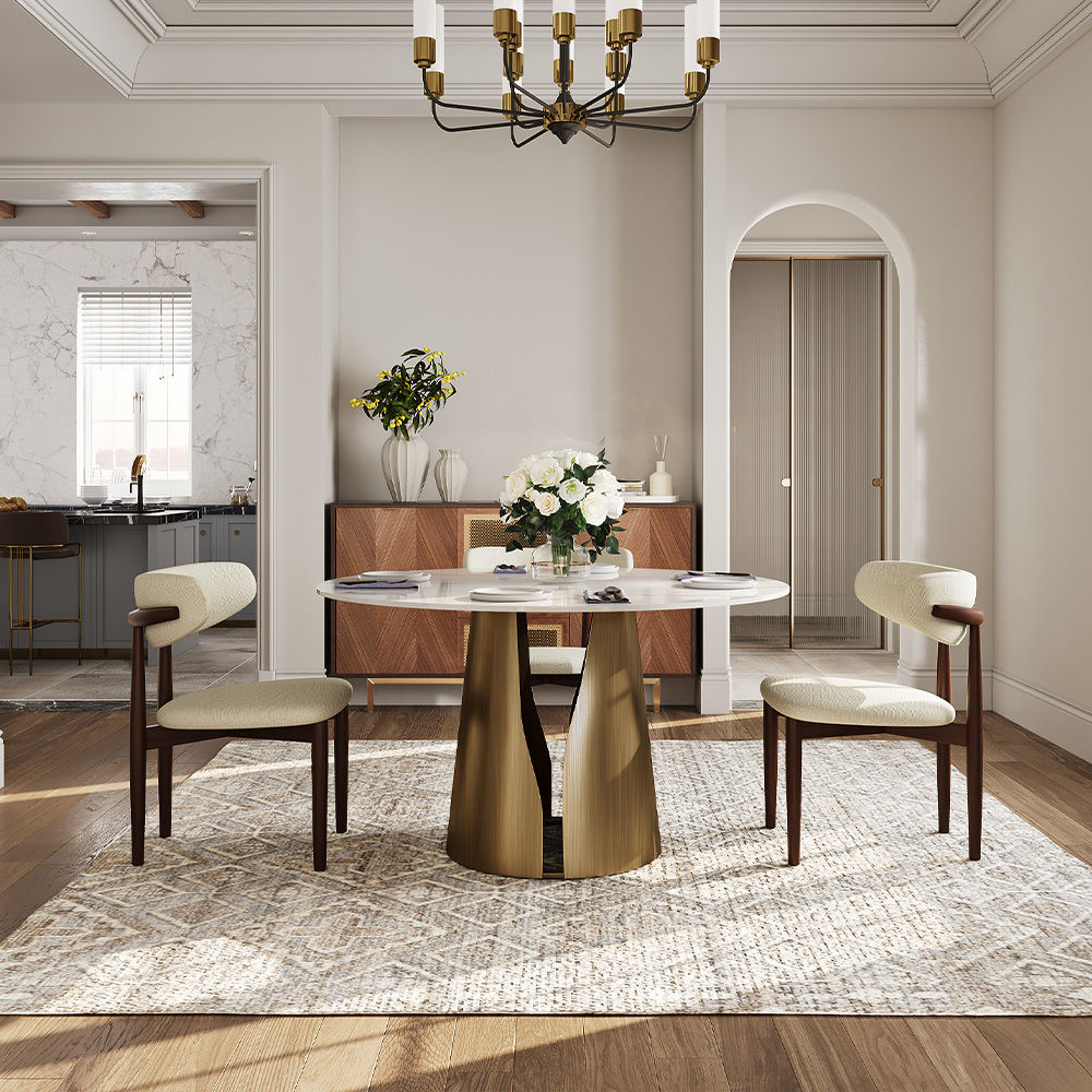 4 Seaters White Glossy Sintered Stone Dining Tables