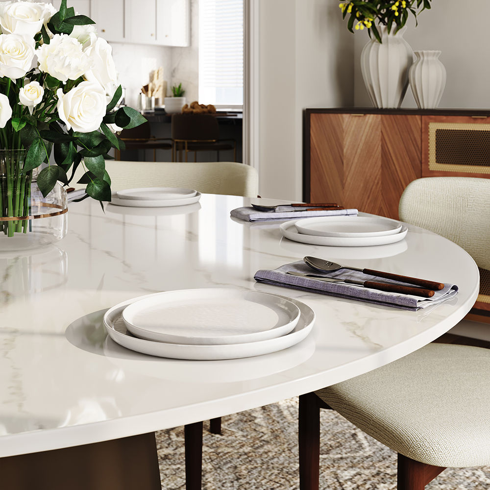 with Lazy Susan White Glossy Sintered Stone Dining Tables