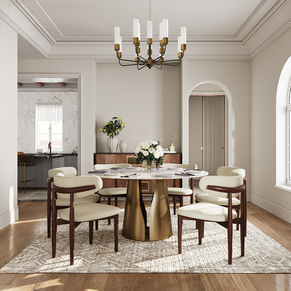 Round Bronze & White Glossy Sintered Stone Dining Tables