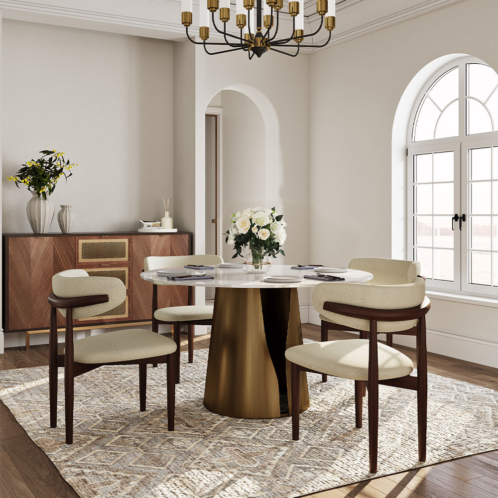 for 4 Bronze & White Glossy Sintered Stone Dining Tables