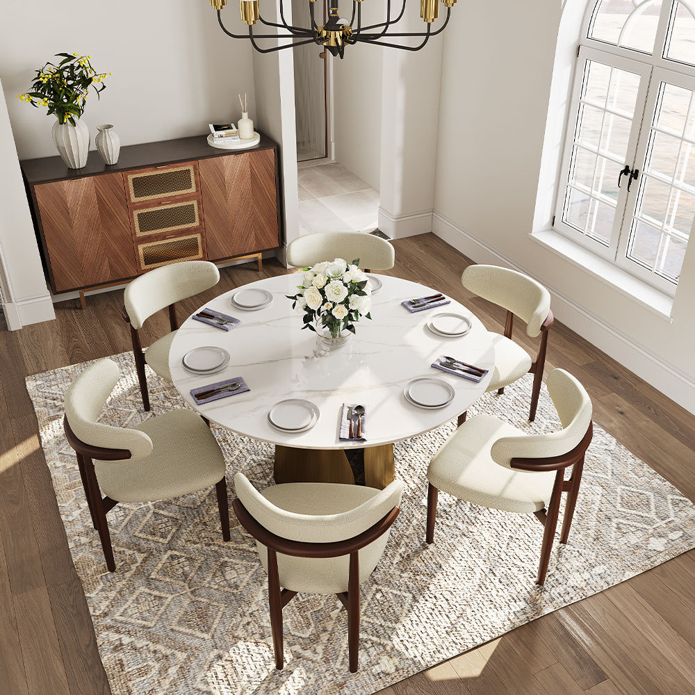 6 Seaters White Glossy Sintered Stone Dining Tables