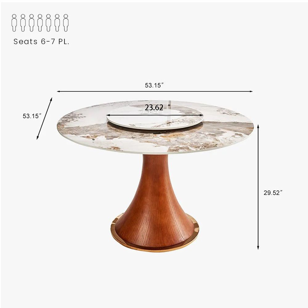 Metal Base Wood color Glossy Sintered Stone Dining Tables