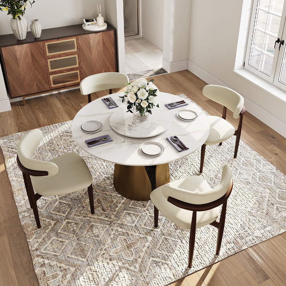 with Lazy Susan White Glossy Sintered Stone Dining Tables