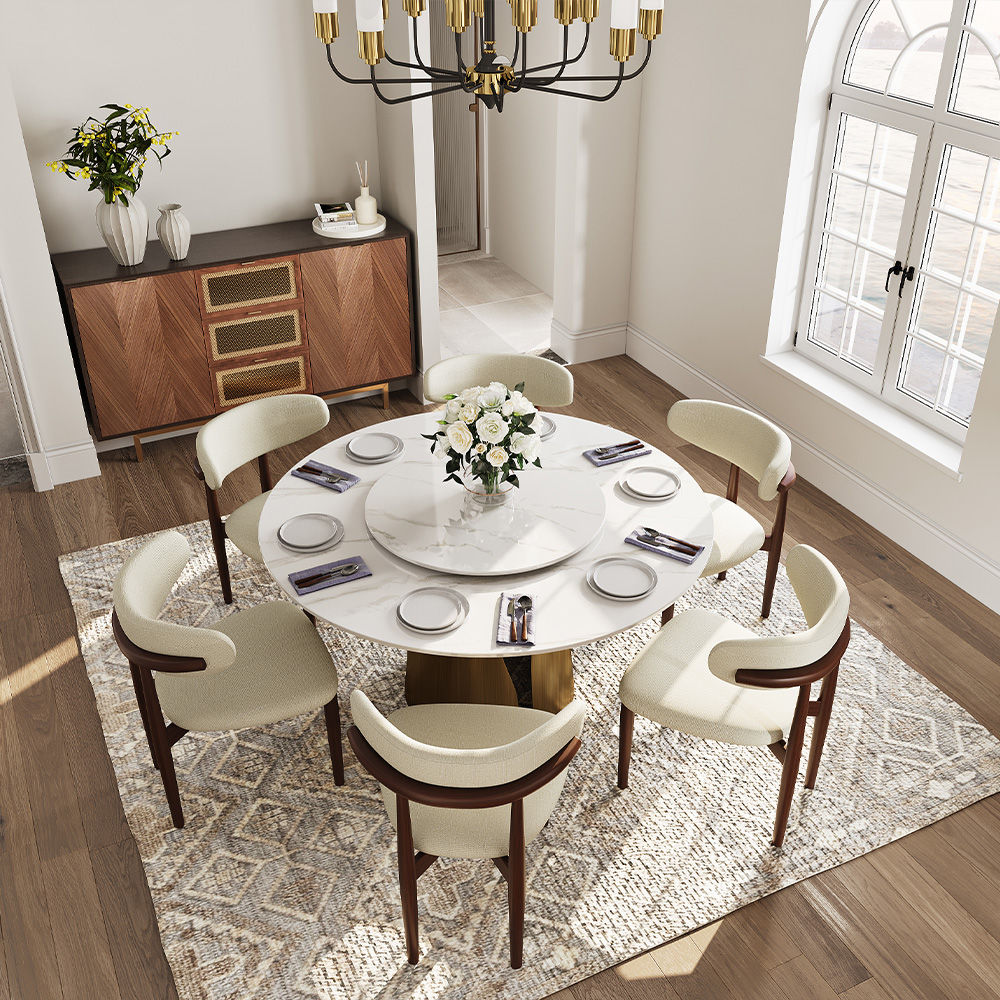 without Lazy Susan White Glossy Sintered Stone Dining Tables