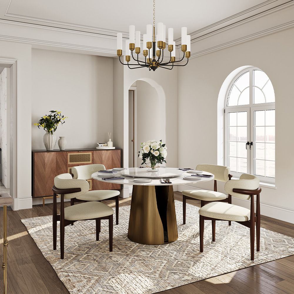 for 6 White Glossy Sintered Stone Dining Tables