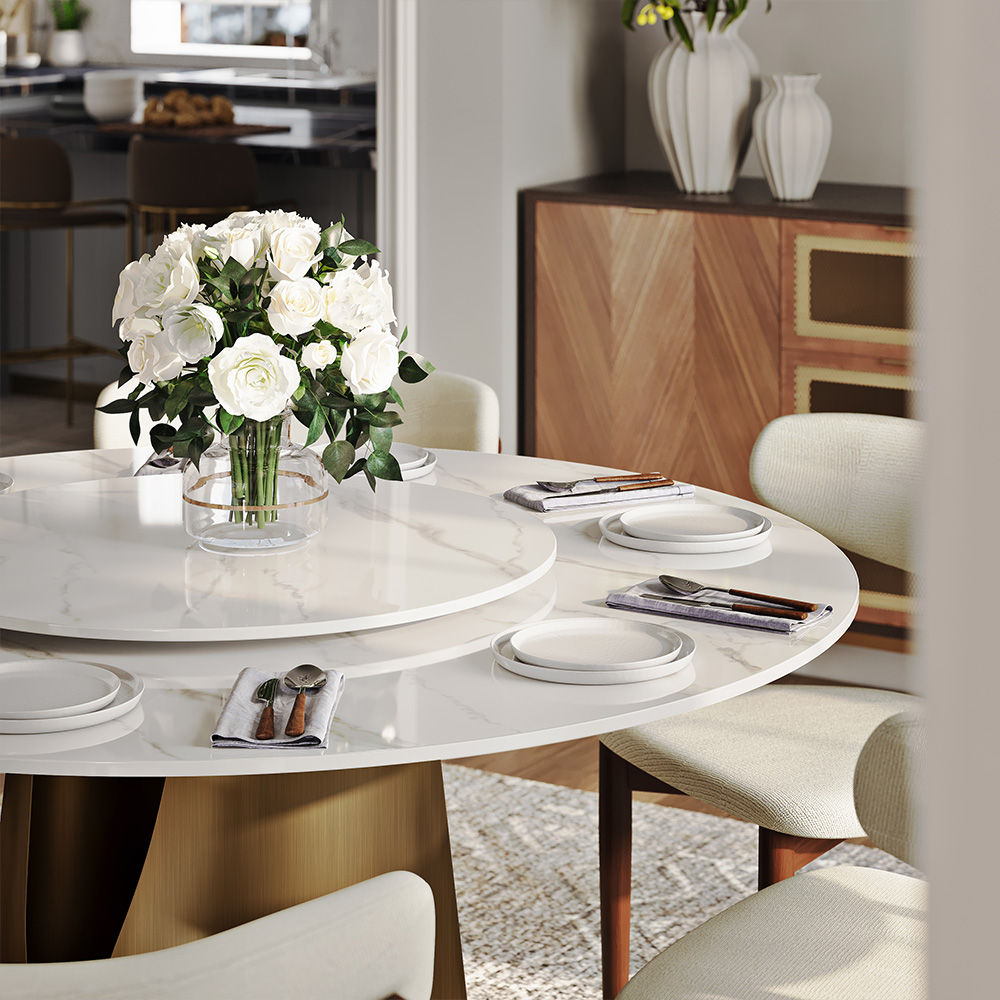 Modern Bronze & White Glossy Sintered Stone Dining Tables