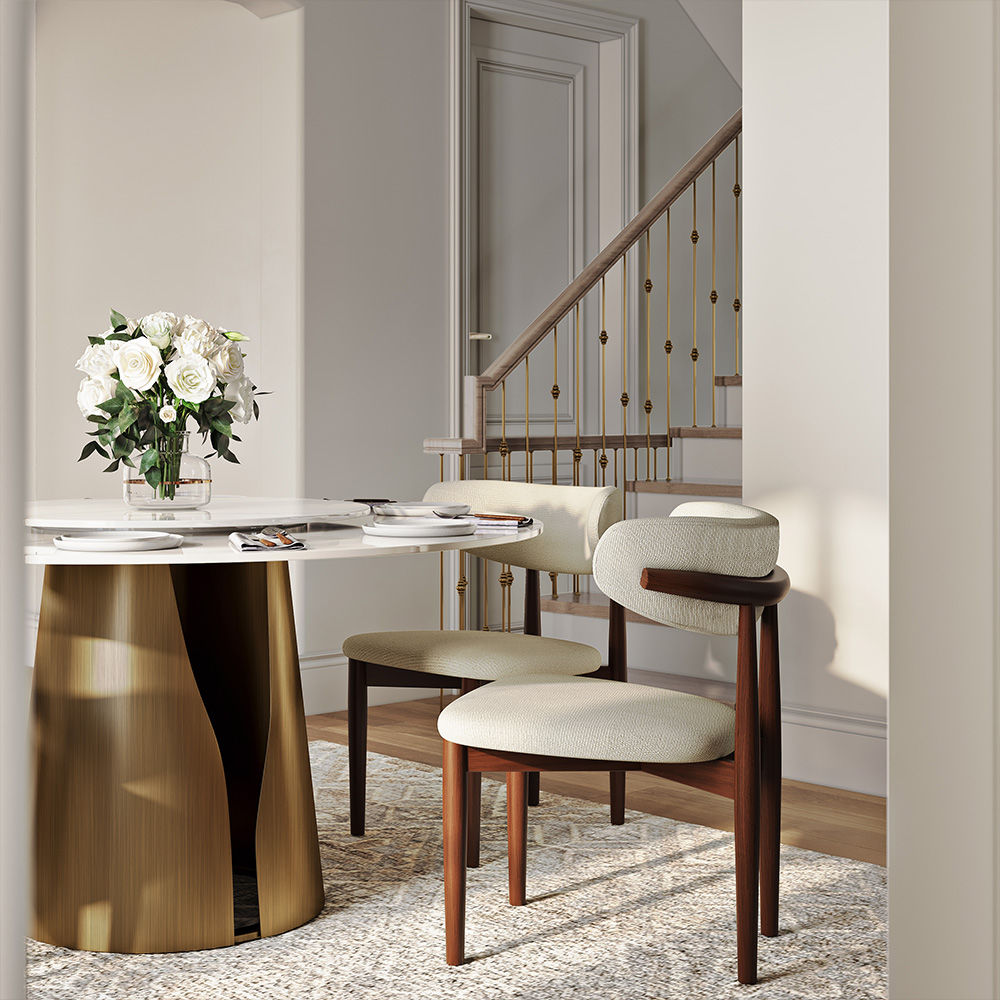 without Lazy Susan Bronze & White Glossy Sintered Stone Dining Tables