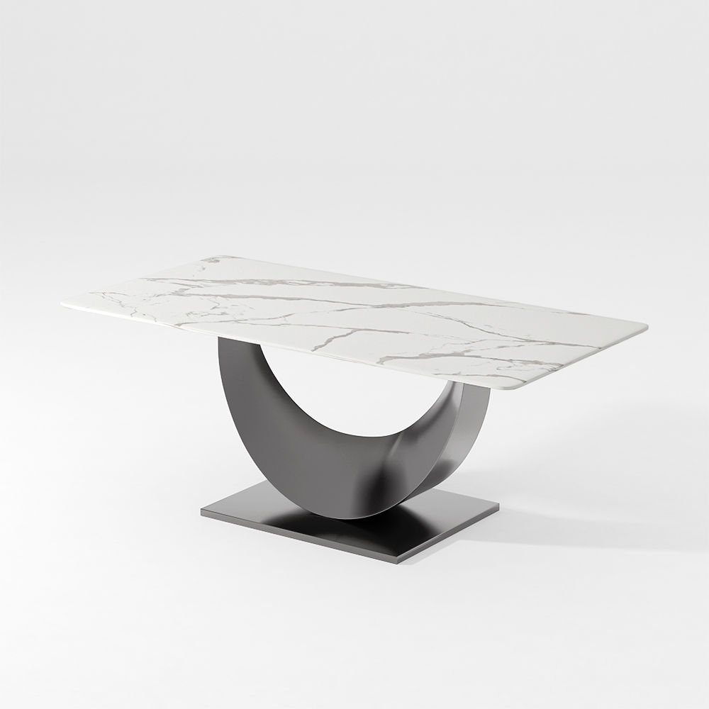 Modern Luxury White & Silver Glossy Sintered Stone Dining Tables