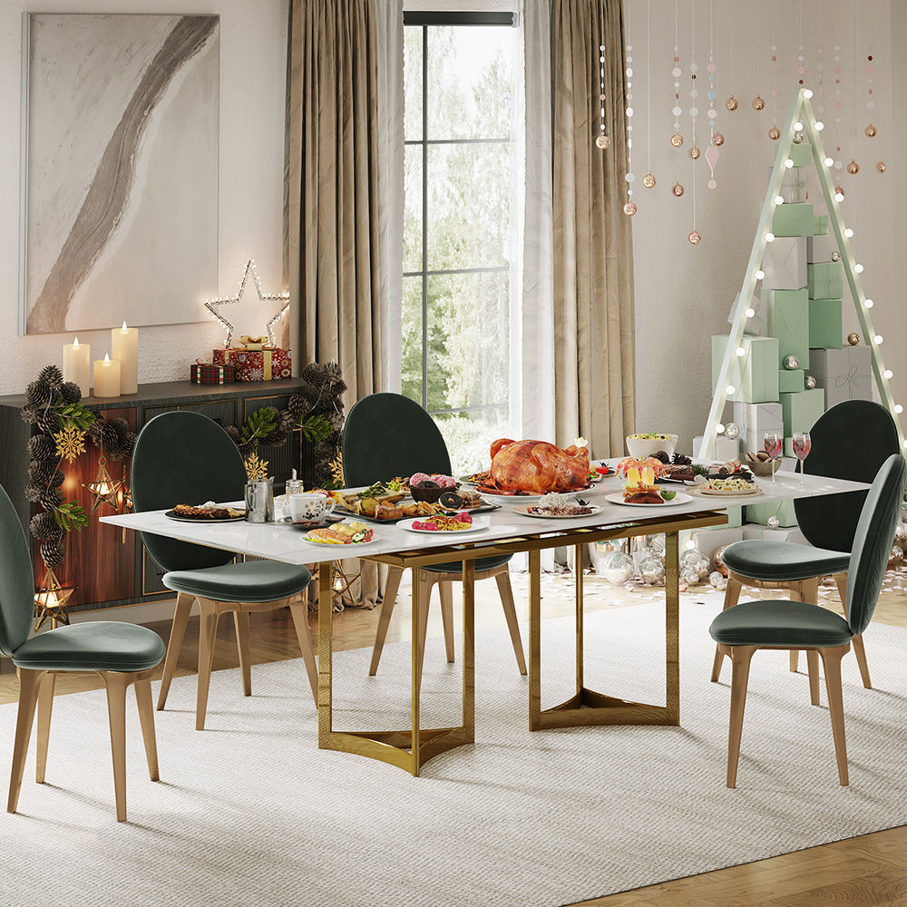Rectangular White Glossy Sintered Stone Extendable Dining Tables