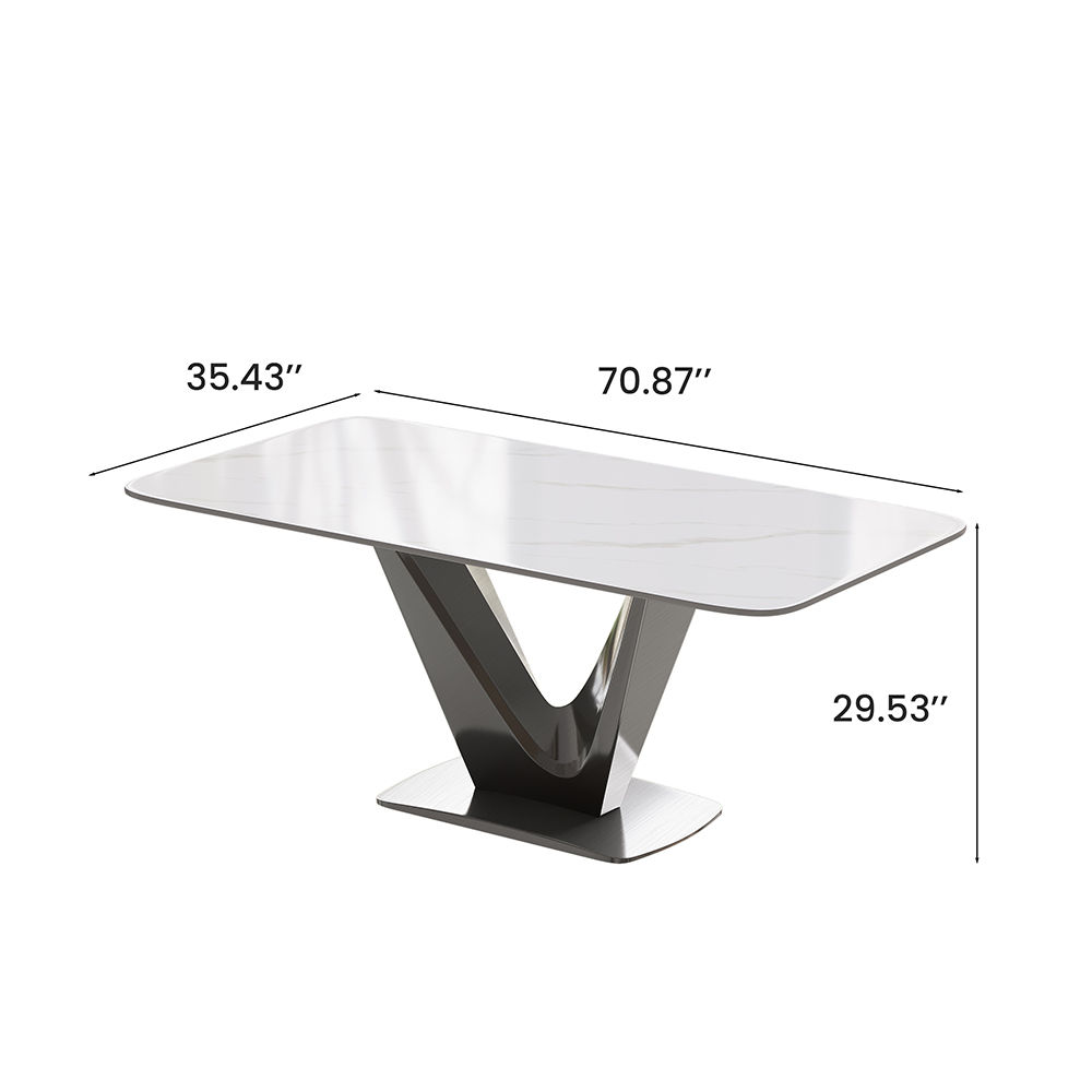 Metal Base White Glossy Sintered Stone Dining Tables